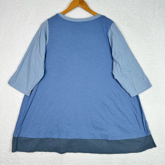 LOGO by Lori Goldstein Tunic Top 1XP Blue Colorblock 3/4 Sleeve Beachy Stretchy - Picture 9 of 12